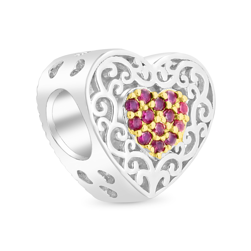 Sterling Silver 925 CHARM Rhodium And Gold Plated Embedded With Ruby Corundum