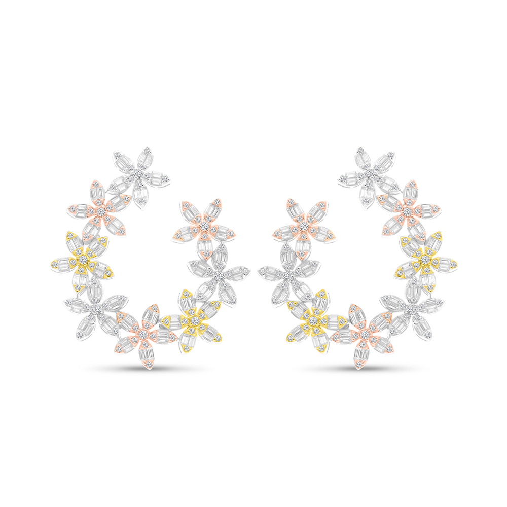 Sterling Silver 925 Earring Rhodium And Gold And Rose Gold Plated Embedded With White CZ