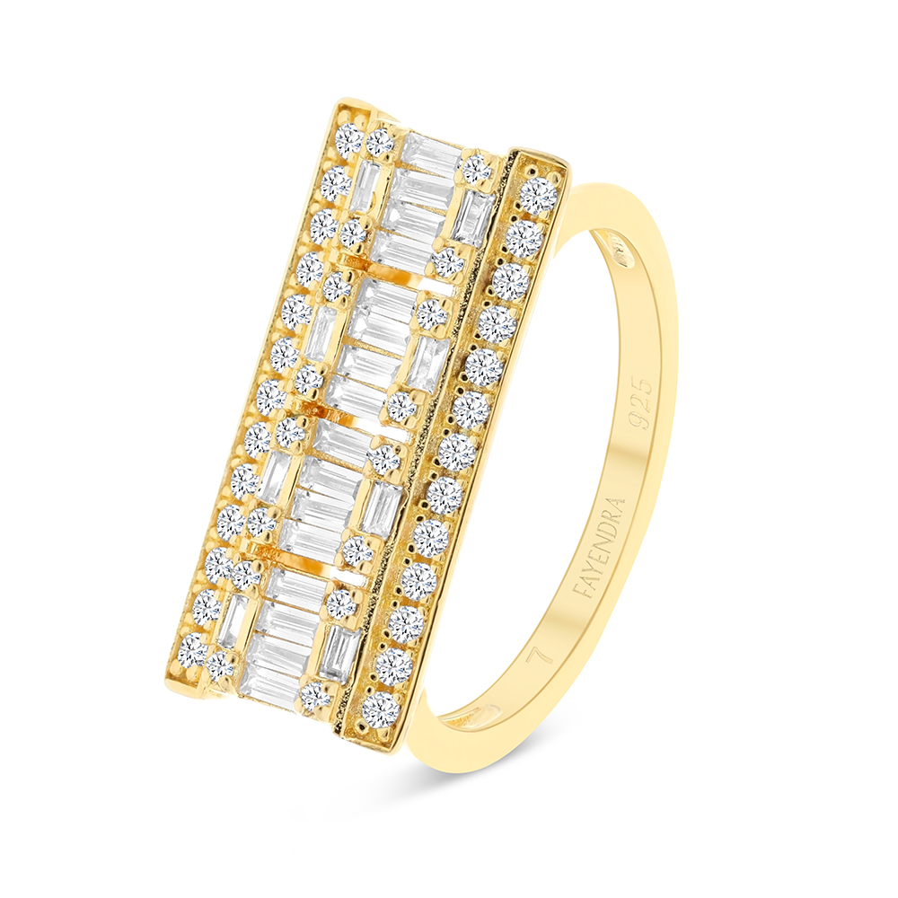 Sterling Silver 925 Ring Gold Plated Embedded With White CZ
