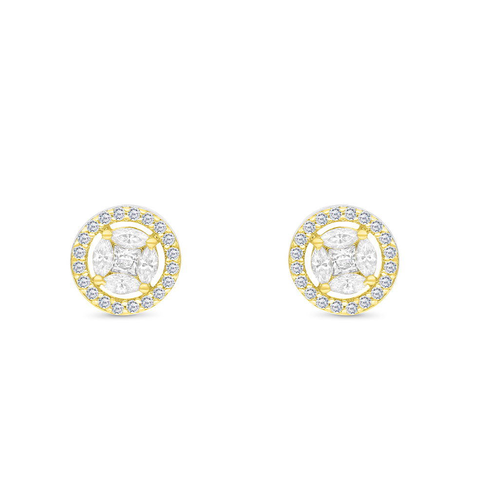 Sterling Silver 925 Earring Rhodium And Gold Plated Embedded With White CZ
