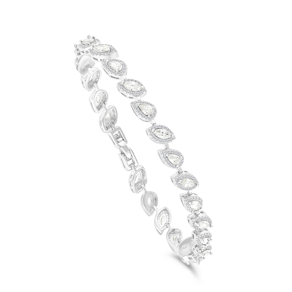 Sterling Silver 925 Bracelet Rhodium Plated Embedded With Yellow Zircon And White CZ