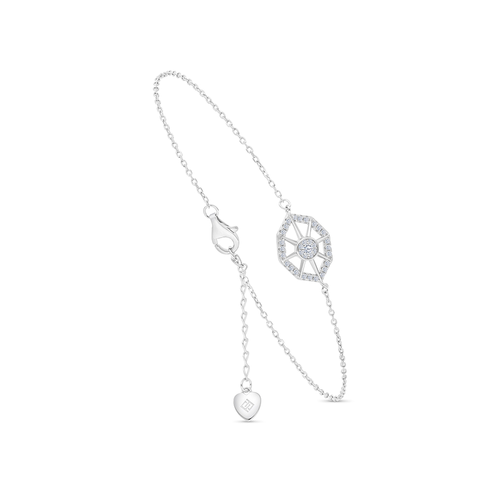 Sterling Silver 925 Bracelet Rhodium Plated Embedded With White CZ