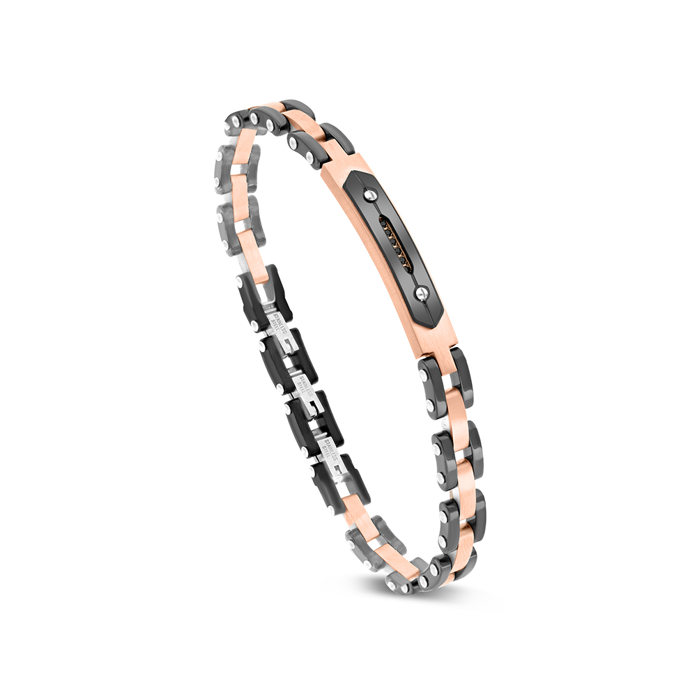 Stainless Steel 316L Bracelet, Black And  Rose Gold Plated And Ceramic For Men's Embedded With Black CZ