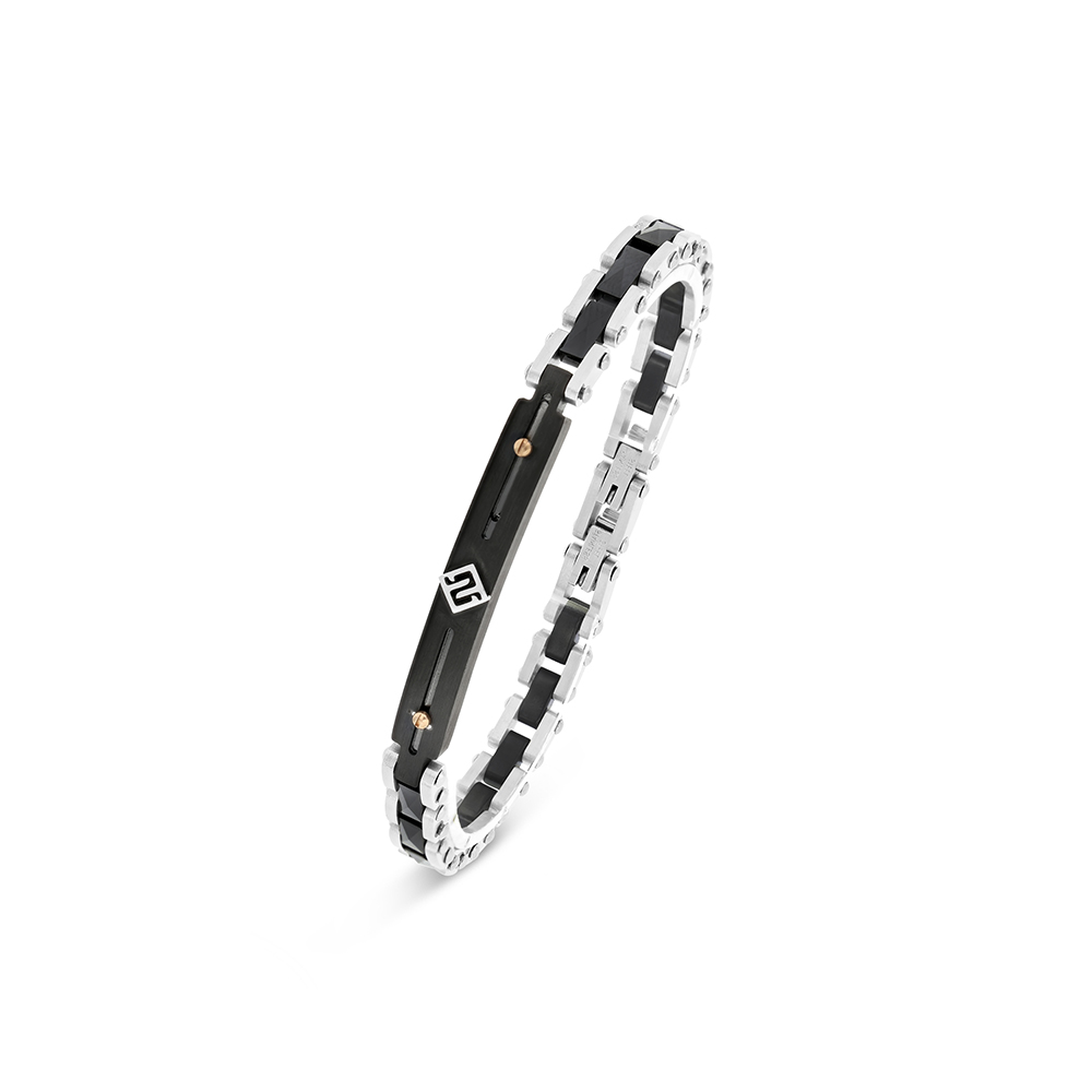 Stainless Steel Bracelet, Rhodium And Black And Rose Gold Plated For Men 316L