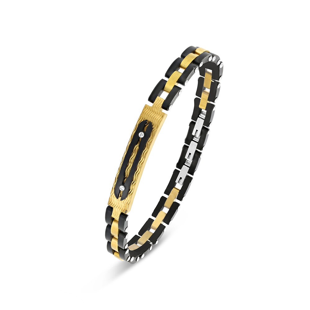 Stainless Steel 316L Bracelet, Rhodium And Black And Gold Plated For Men's 