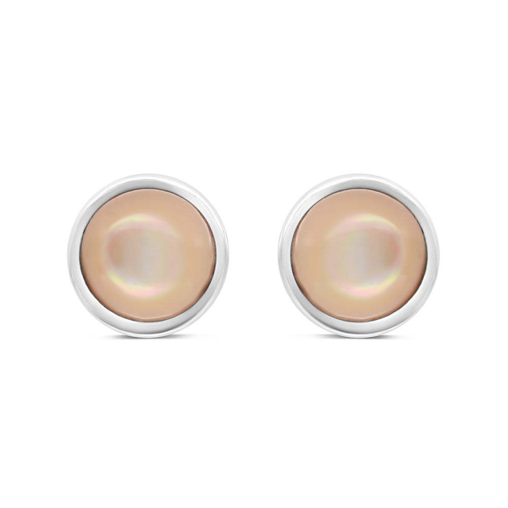 Sterling Silver 925 Earring Embedded With Natural Pink Shell