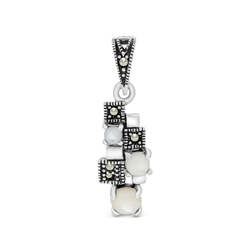 Sterling Silver 925 Pendant Embedded With Natural White Shell And Marcasite Stones