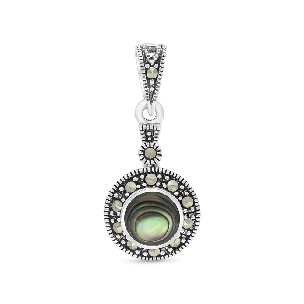 Sterling Silver 925 Pendant Embedded With Natural Blue Shell And Marcasite Stones