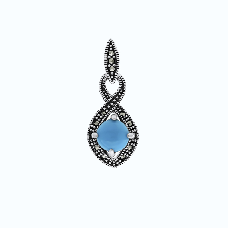Sterling Silver 925 Pendant Embedded With Natural Processed Turquoise And Marcasite Stones