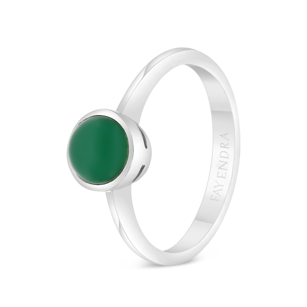 Sterling Silver 925 Ring Embedded With Natural Green Agate 