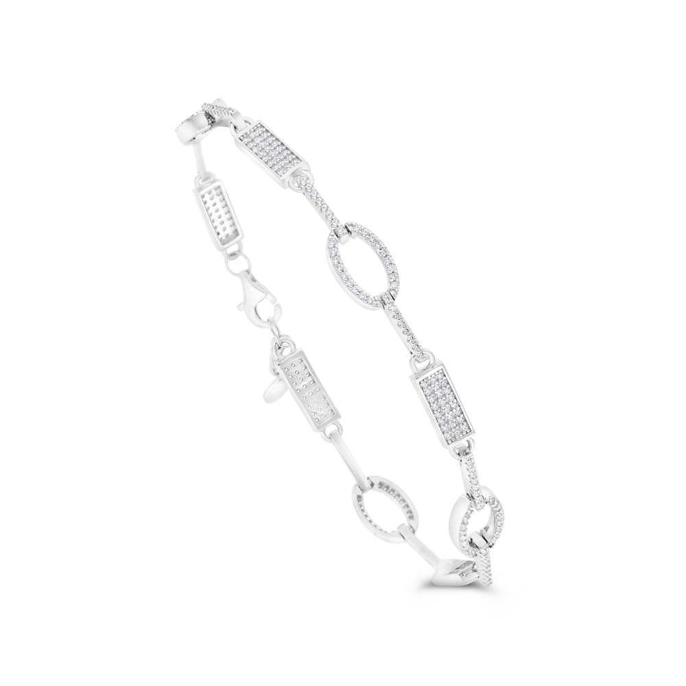 Sterling Silver 925 Bracelet Rhodium Plated Embedded With White CZ 