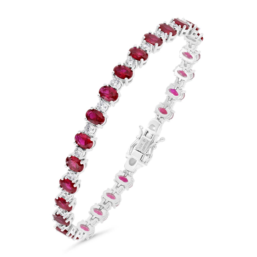 Sterling Silver 925 Bracelet Rhodium Plated Embedded With Ruby Corundum And White Zircon