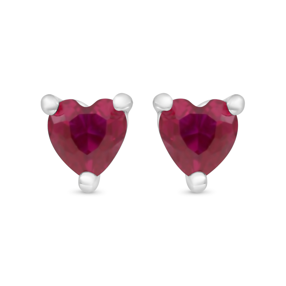 Sterling Silver 925 Earring Rhodium Plated Embedded With Ruby Corundum 