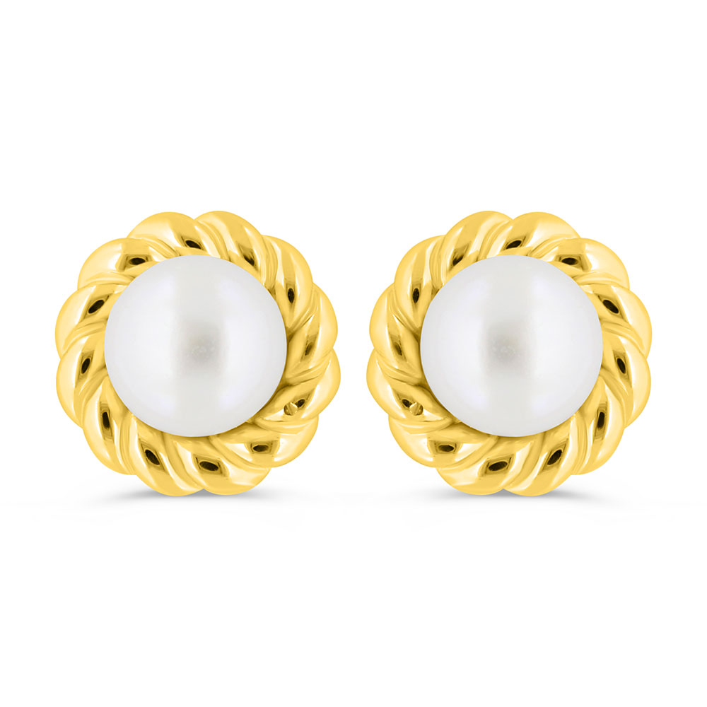 Sterling Silver 925 Earring Golden Plated Embedded With White Shell Pearl 