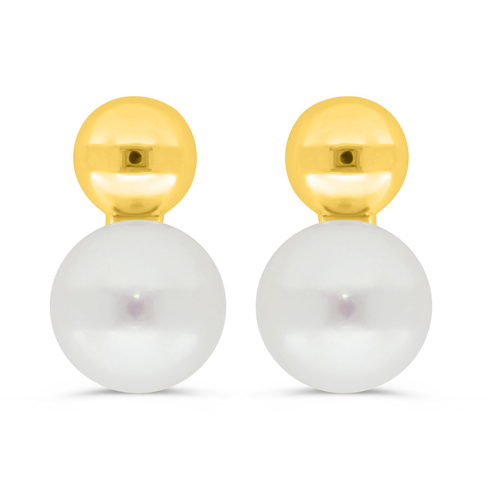 Sterling Silver 925 Earring Golden Plated Embedded With White Shell Pearl 