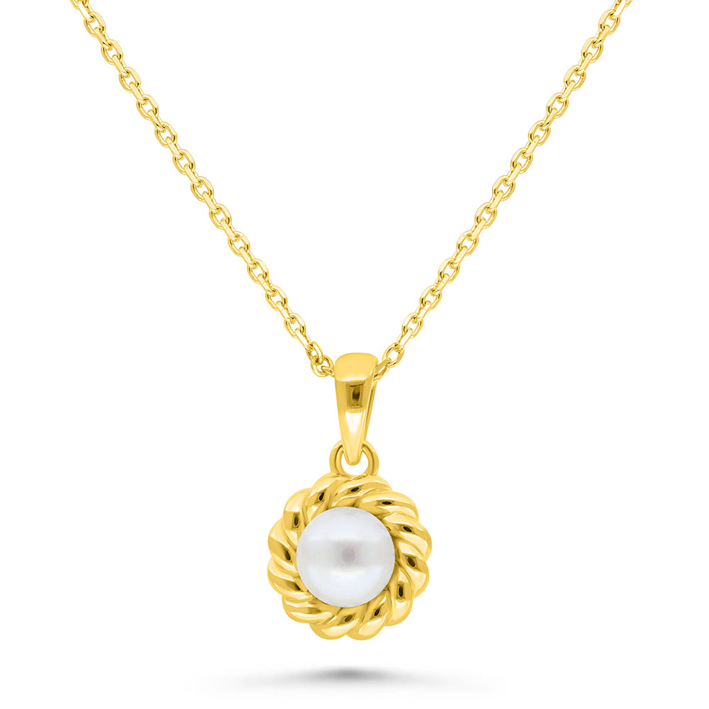 Sterling Silver 925 Necklace Golden Plated Embedded With White Shell Pearl 