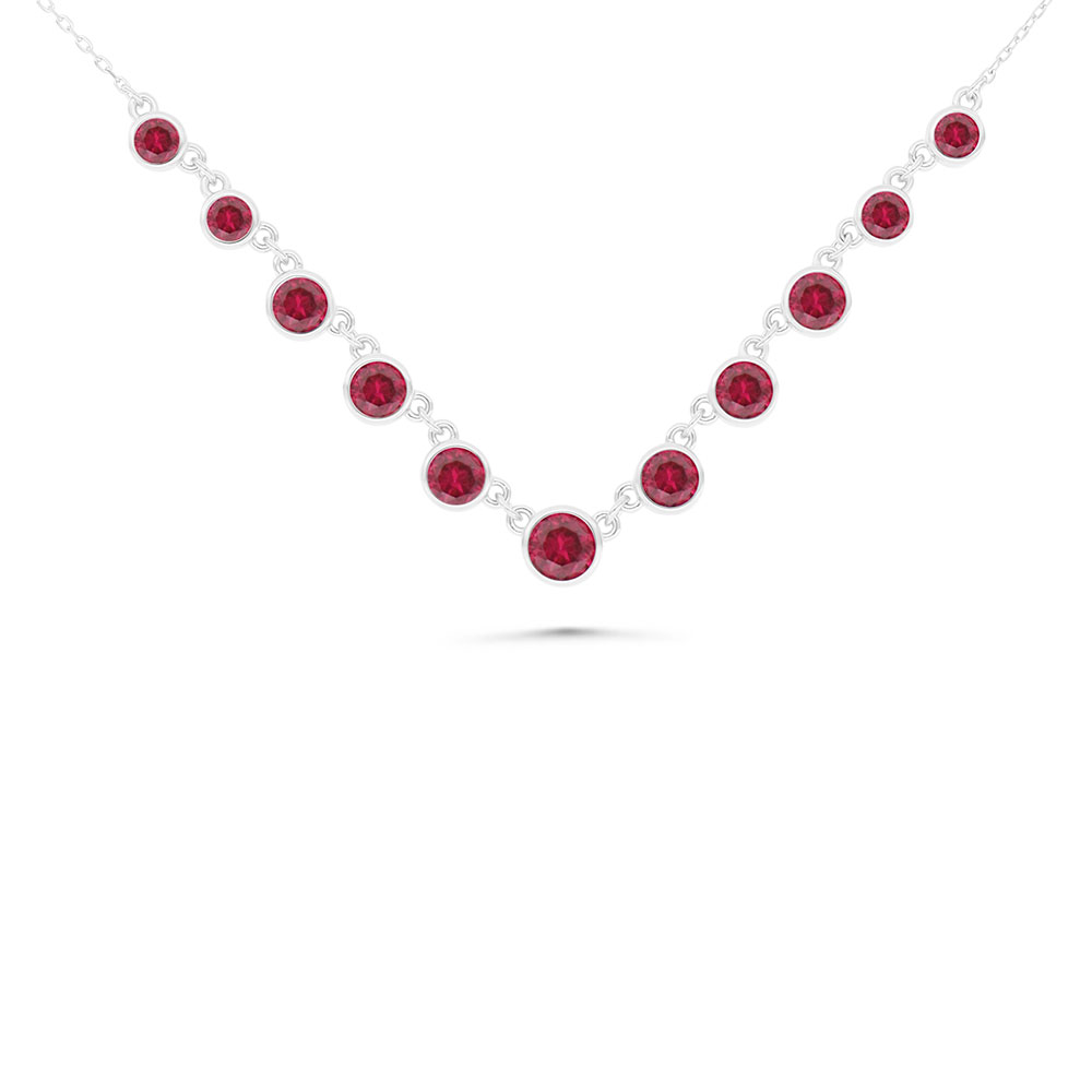 Sterling Silver 925 Necklace Rhodium Plated Embedded With Ruby Corundum And White Zircon