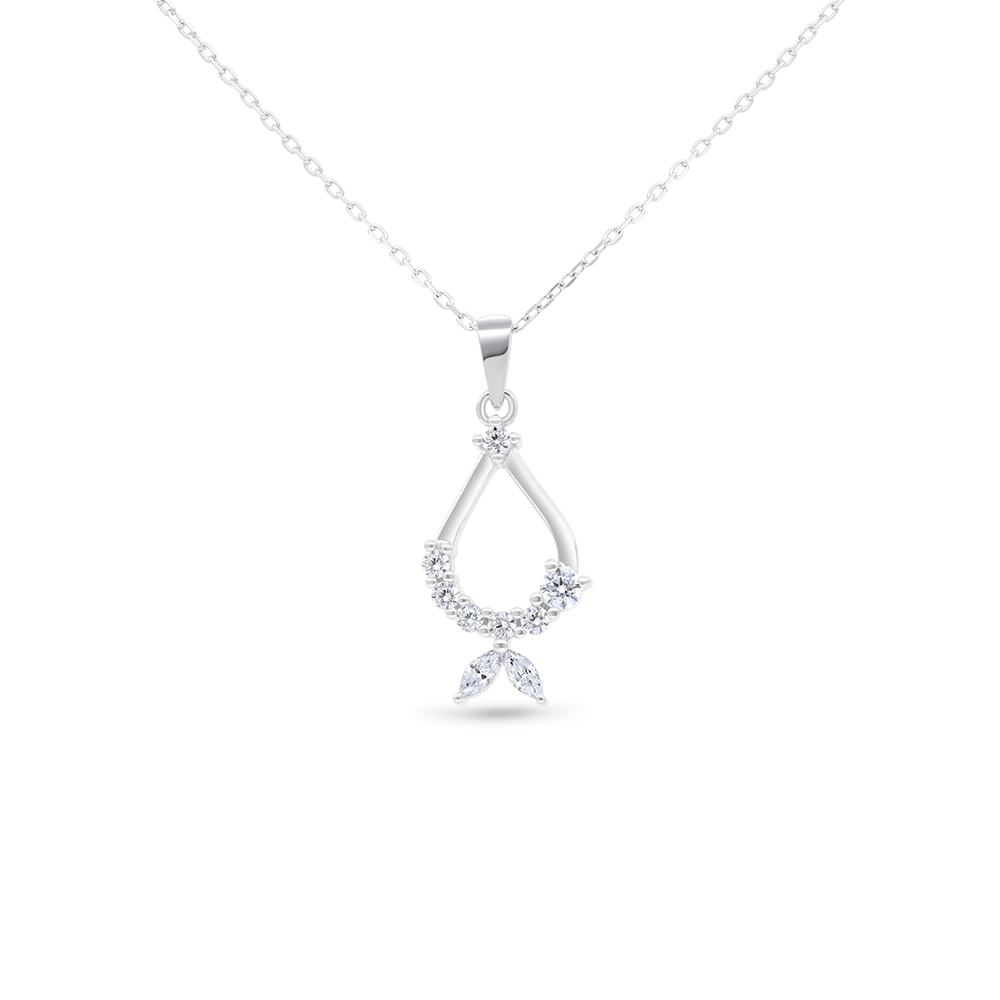 Sterling Silver 925 Necklace Rhodium Plated Embedded With White Zircon