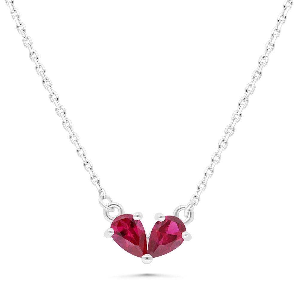 Sterling Silver 925 Necklace Rhodium Plated Embedded With Ruby Corundum
