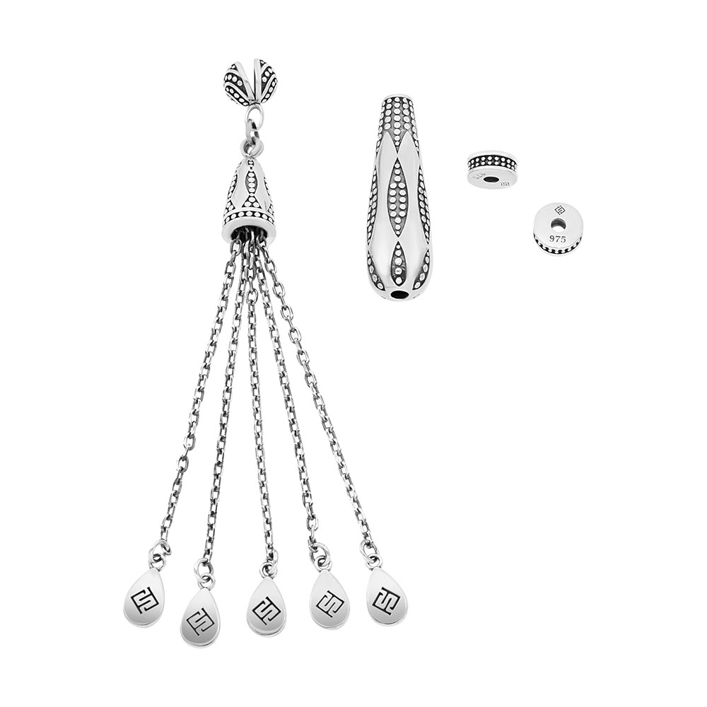 Rosary Accessories Set (Minaret, Tassel And 2 Spacers) 925 Oxidized  Silver