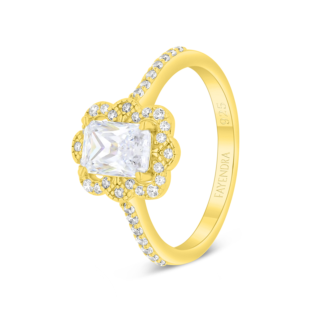 Sterling Silver 925 Ring Gold Plated Embedded With White Zircon