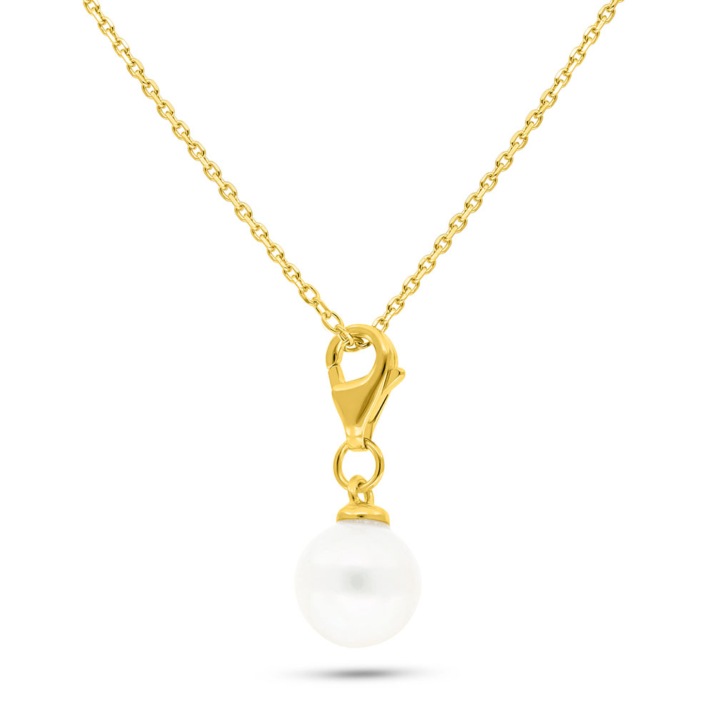 Sterling Silver 925 Necklace Golden Plated Embedded With Fresh Water Pearl