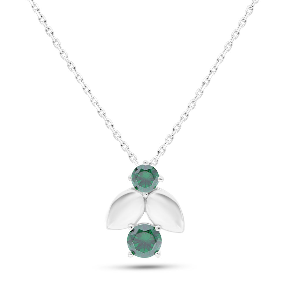 Sterling Silver 925 Necklace Rhodium Plated Embedded With Emerald Zircon 