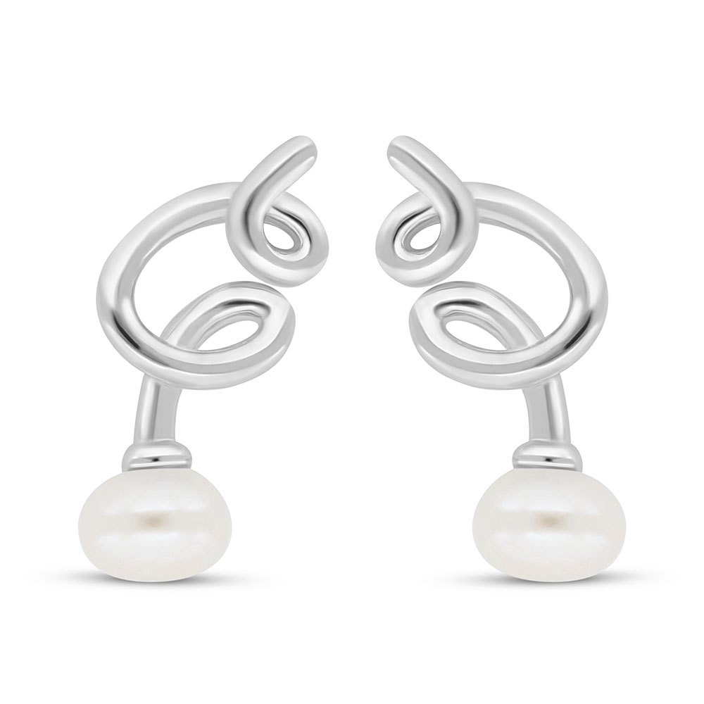 Sterling Silver 925 Earring Rhodium Plated Embedded With Fresh Water Pearl