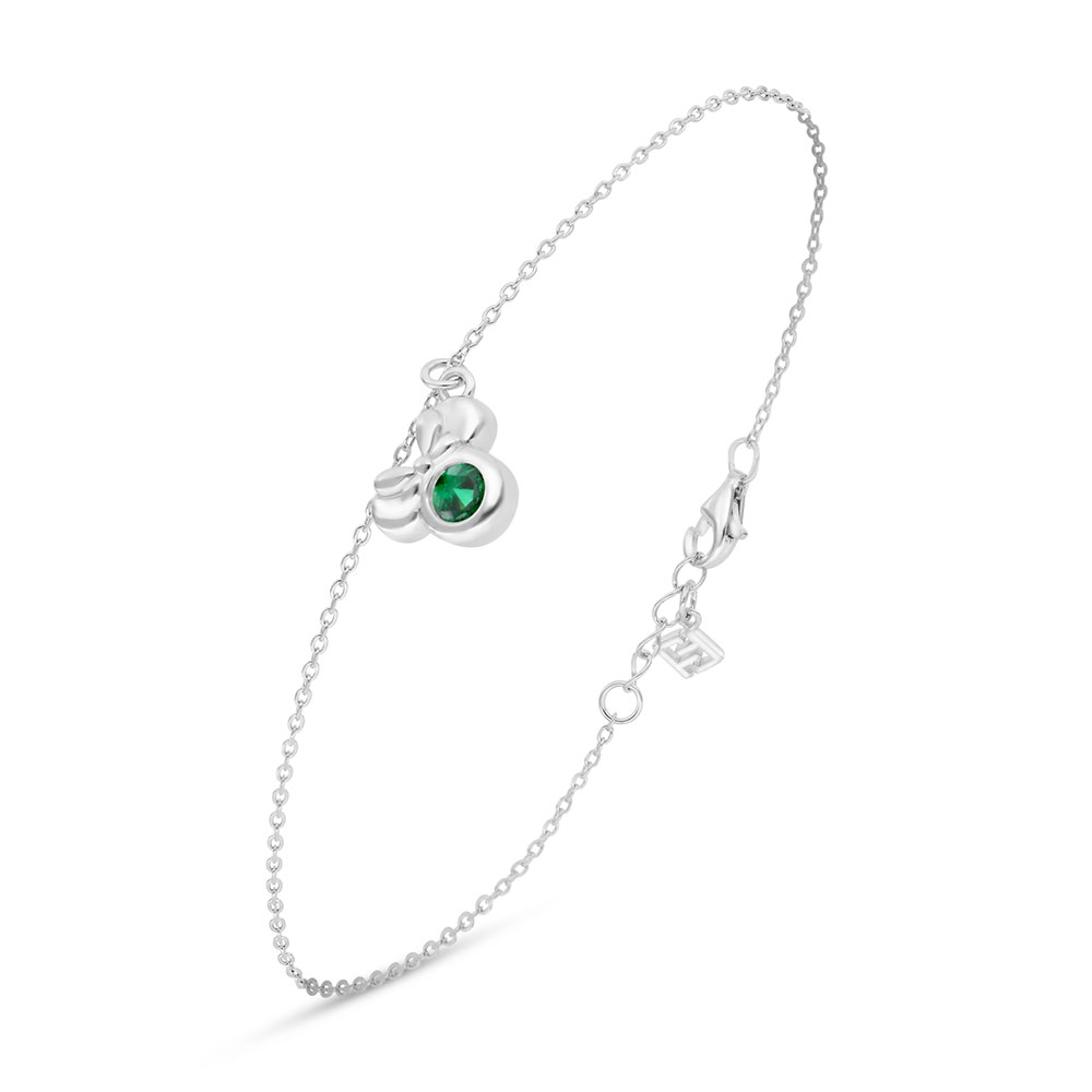 Sterling Silver 925 Bracelet Rhodium Plated Embedded With Emerald Zircon 