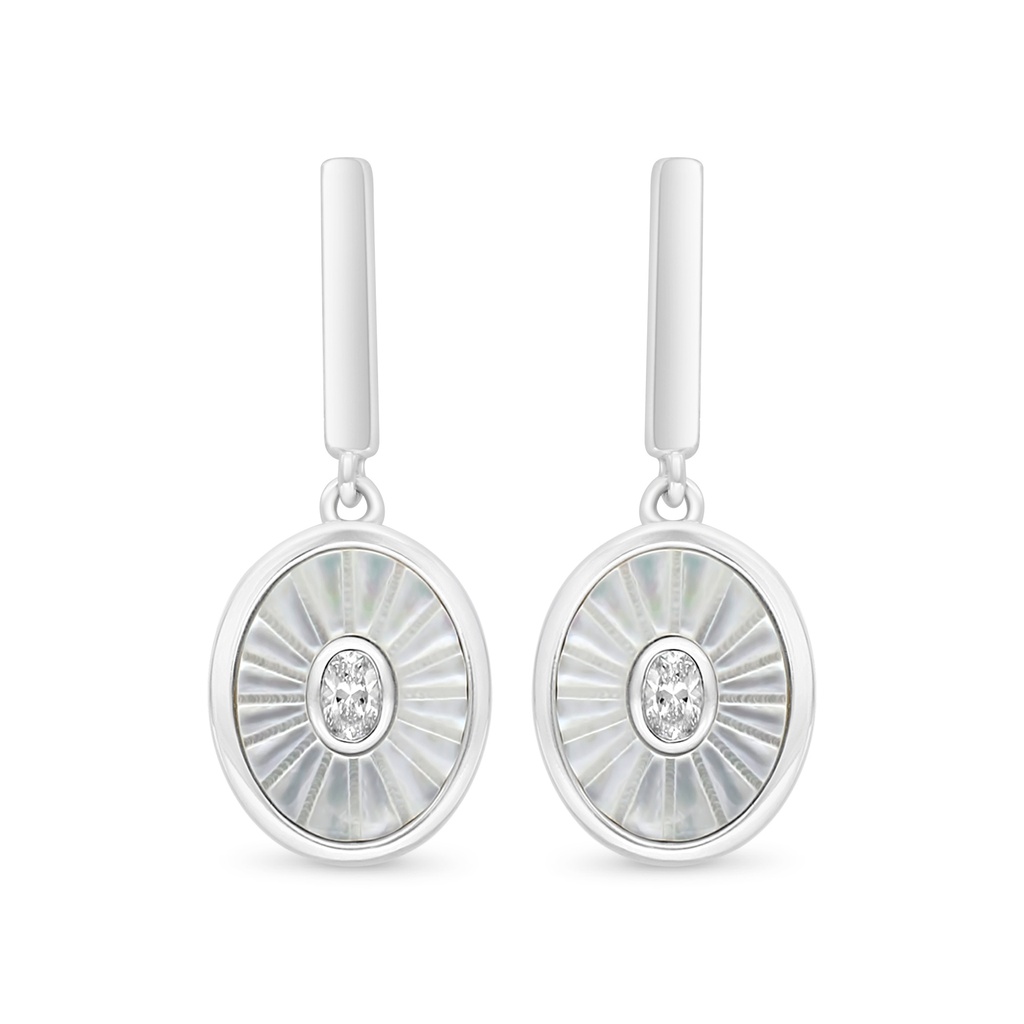Sterling Silver 925 Earring Rhodium Plated Embedded With White Shell And White Zircon
