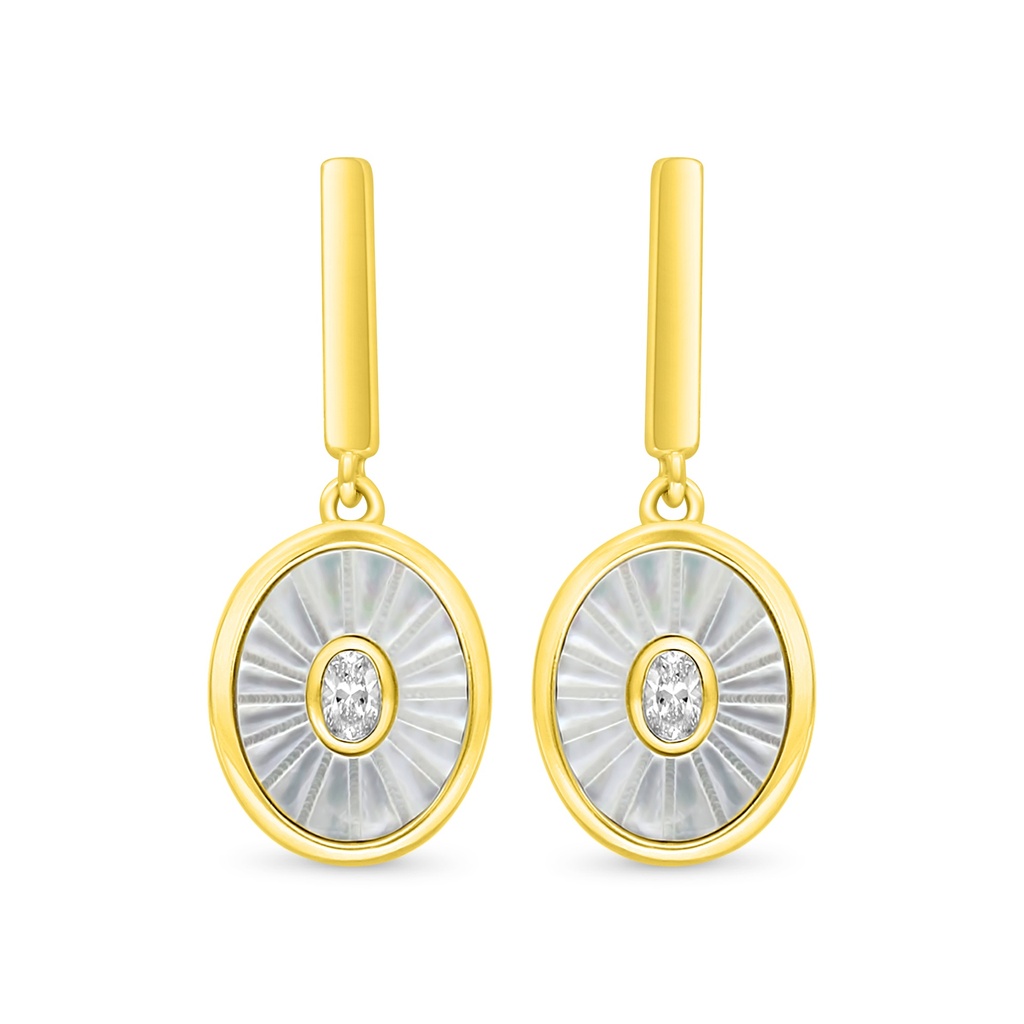 Sterling Silver 925 Earring Golden Plated Embedded With White Shell And White Zircon