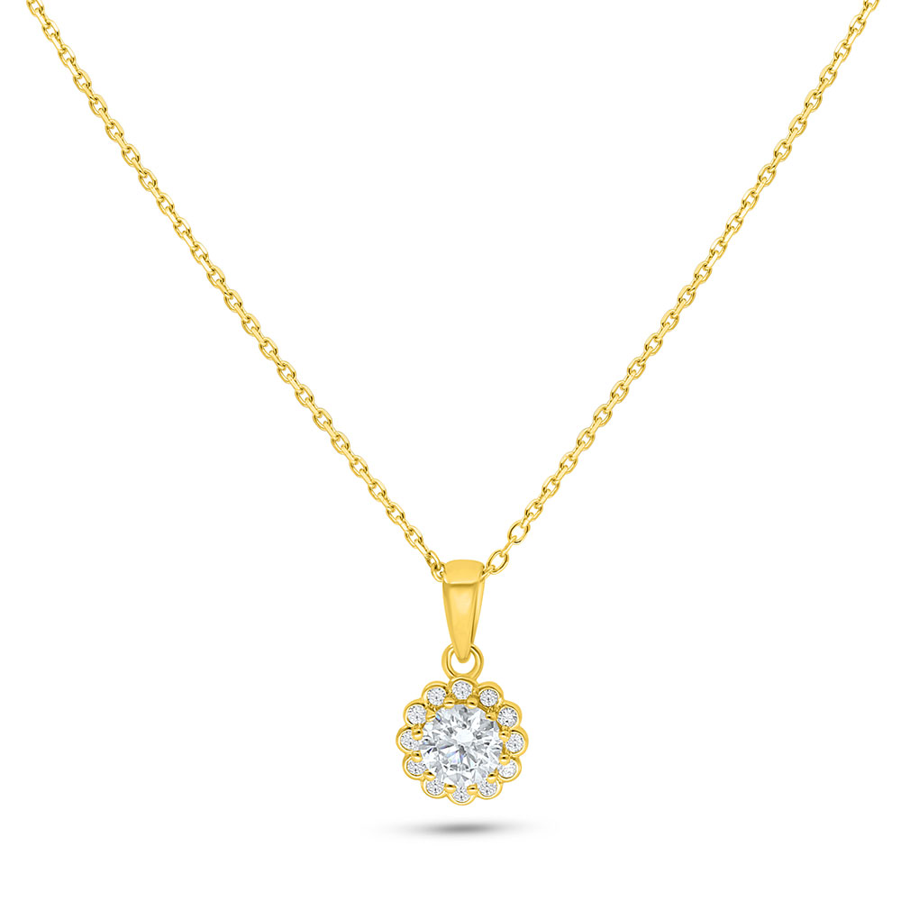 Sterling Silver 925 Necklace Golden Plated Embedded With Diamond Color And White Zircon