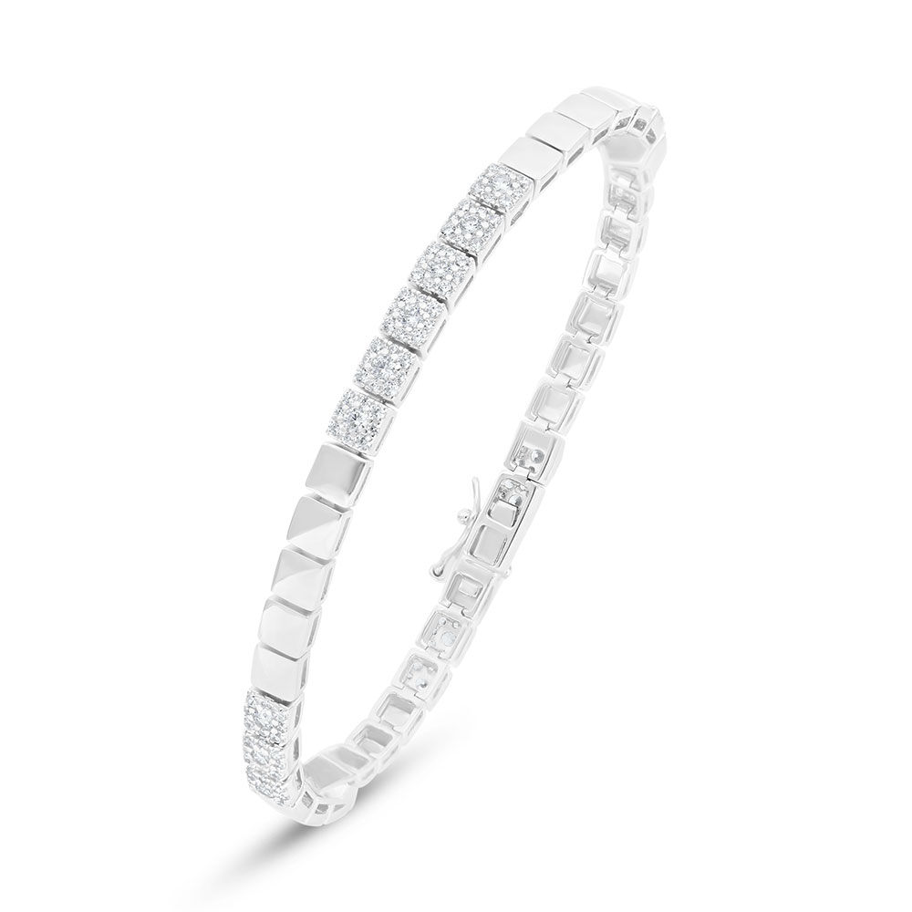 Sterling Silver 925 Bracelet Rhodium Plated Embedded With White Zircon