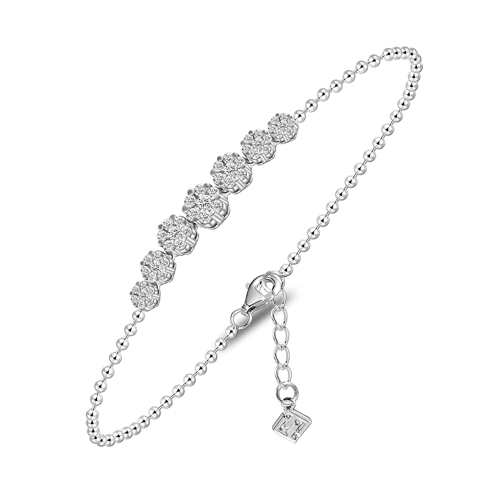 Sterling Silver 925 Bracelet Rhodium Plated Embedded With Diamond Color And White Zircon