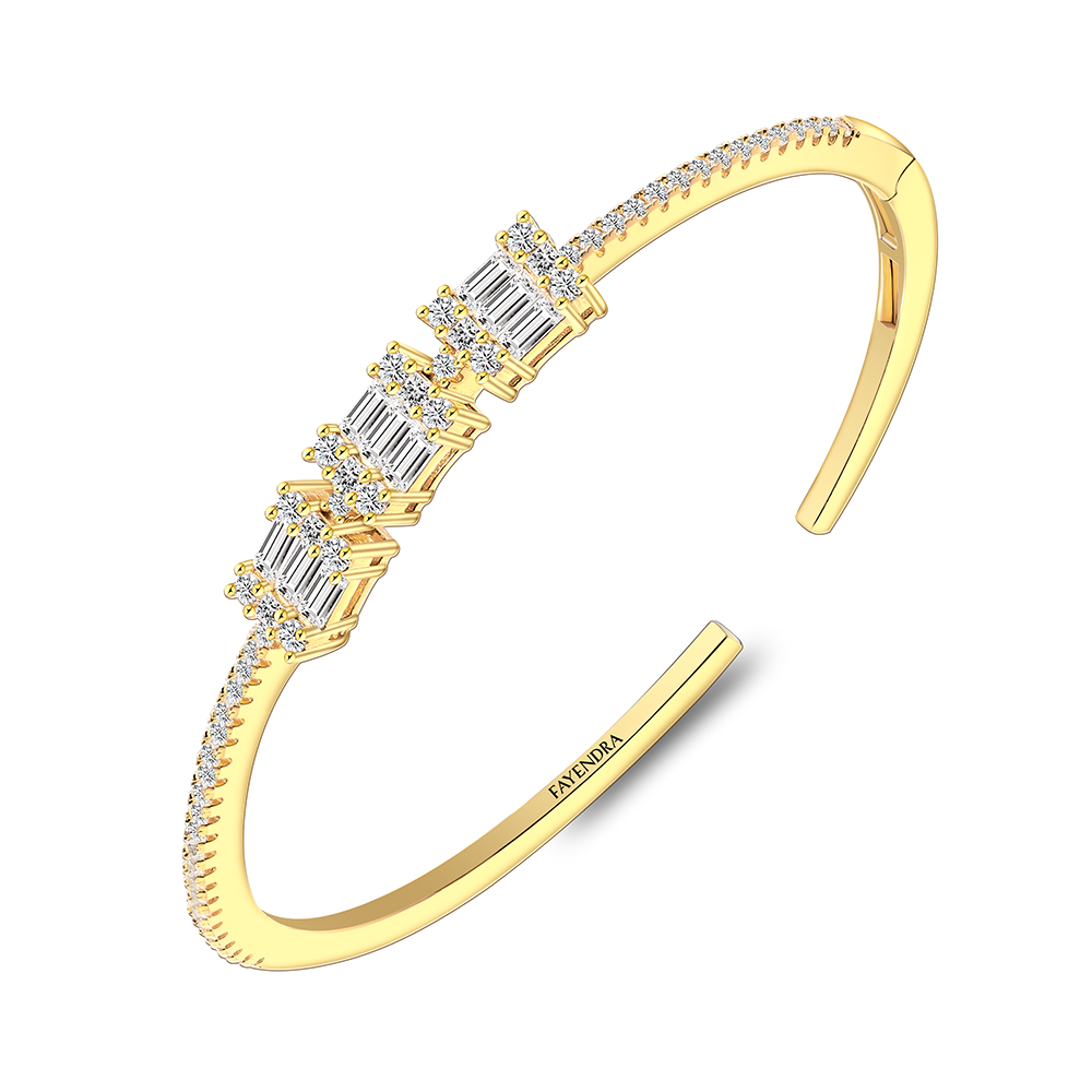Sterling Silver 925 Bangle Golden Plated Embedded With White Zircon