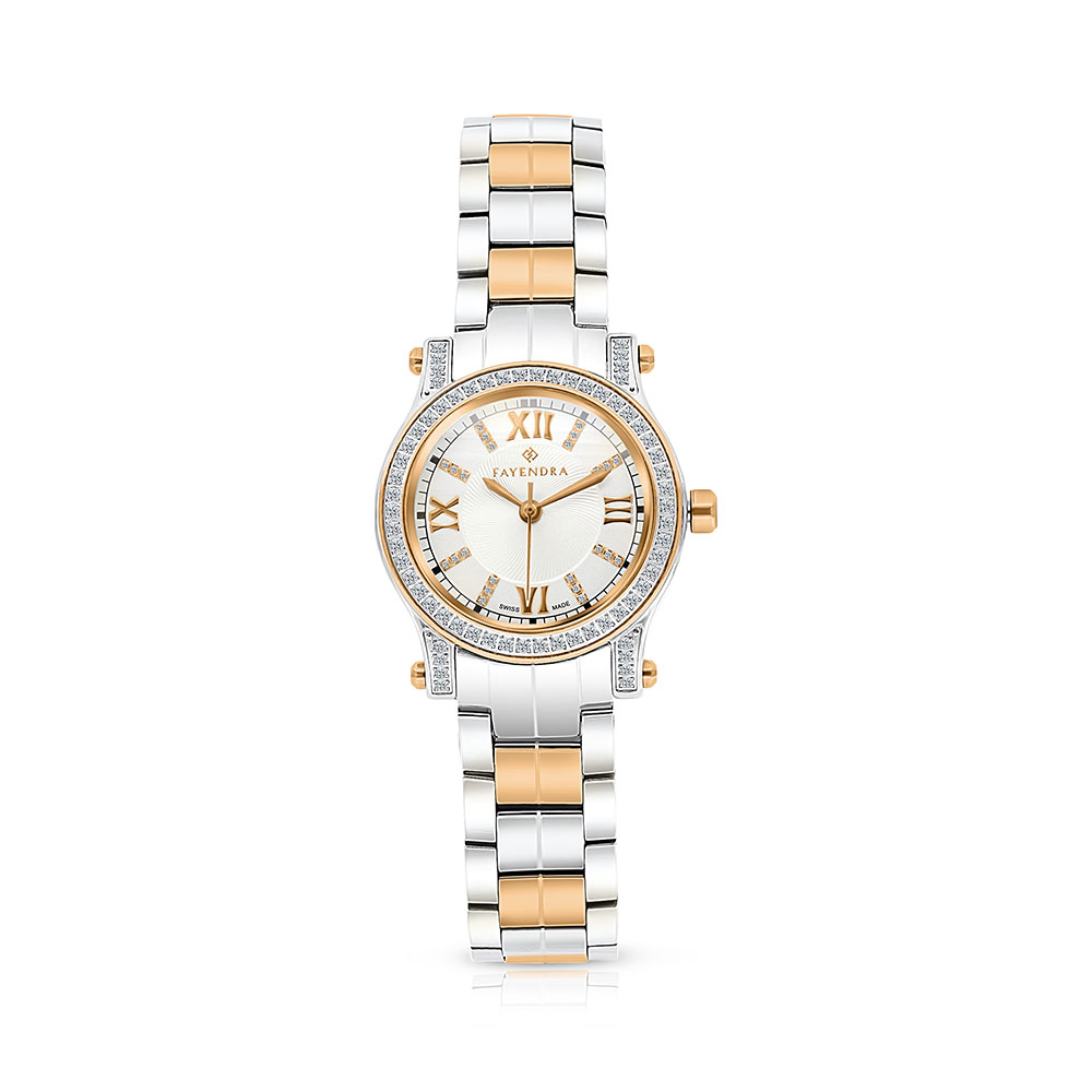 Stainless Steel 316 Watch Steel And Rose Gold Color Embedded With White Zircon - SILVER DIAL