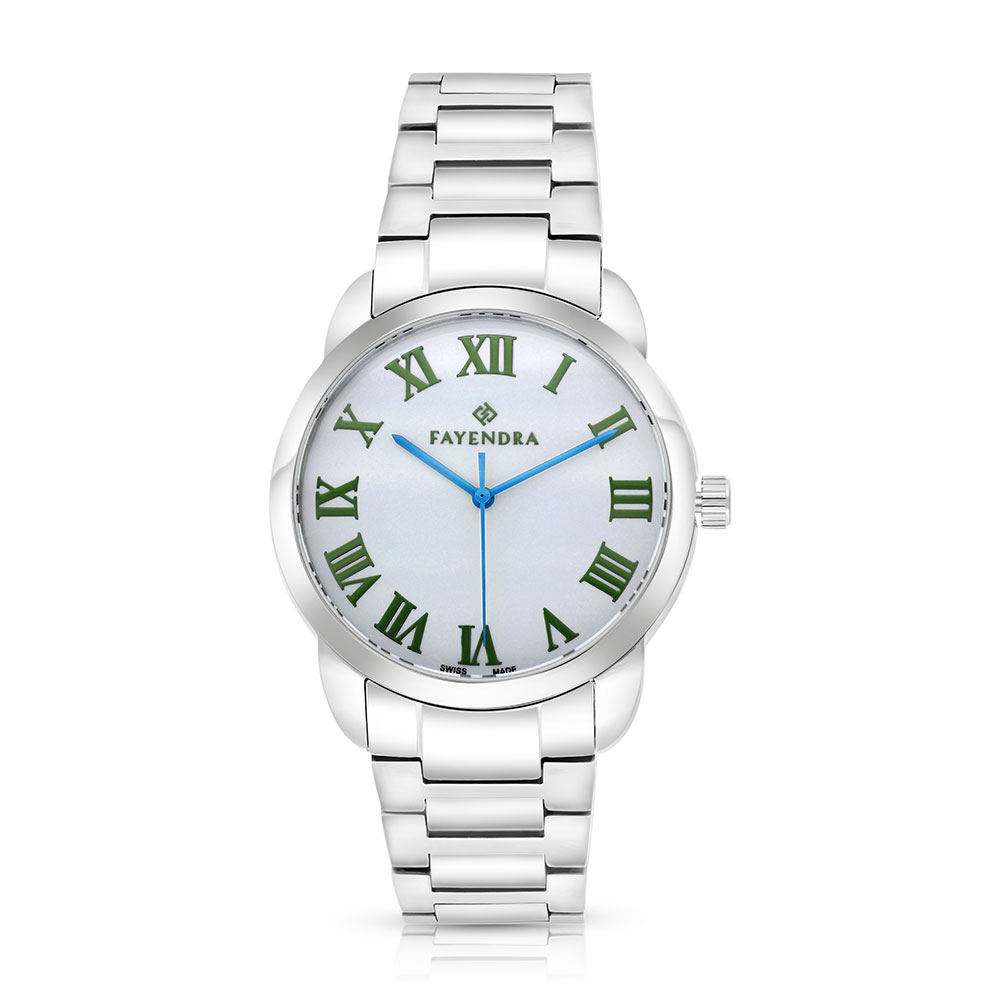 Stainless Steel 316 Watch Embedded With Green Numbers For Men - SILVER DIAL