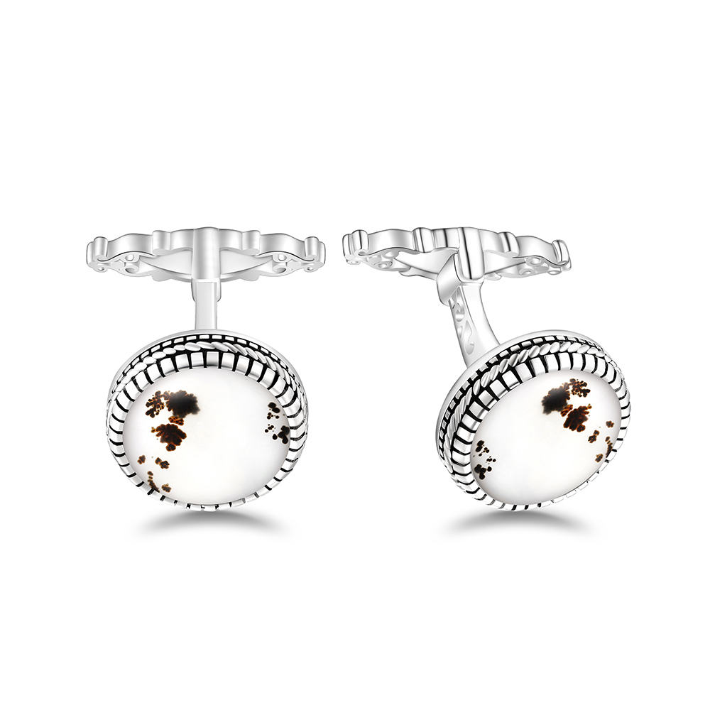 Sterling Silver 925 Cufflink Rhodium Plated Embedded With White Shell
