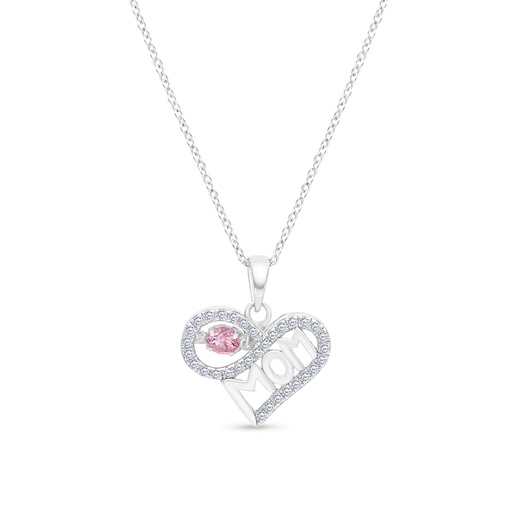 [PND01RUB00WCZA433] Sterling Silver 925 Necklace Rhodium Plated Embedded With pink Zircon And White CZ