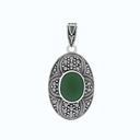 Sterling Silver 925 Pendant Natural Green Agate Marcasite Stones