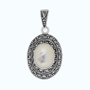 Sterling Silver 925 Pendant Natural White Shell Marcasite Stones