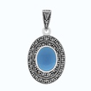 Sterling Silver 925 Pendant Natural Processed Turquoise Marcasite Stones