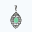 Sterling Silver 925 Pendant Natural Green Agate Marcasite Stones