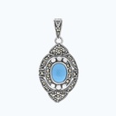 Sterling Silver 925 Pendant Natural Processed Turquoise Marcasite Stones