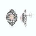 Sterling Silver 925 Earring Natural Pink Shell Marcasite Stones