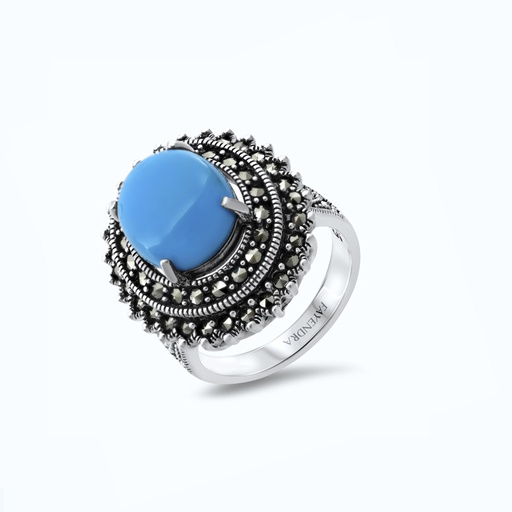 Sterling Silver 925 Ring Natural Processed Turquoise Marcasite Stones
