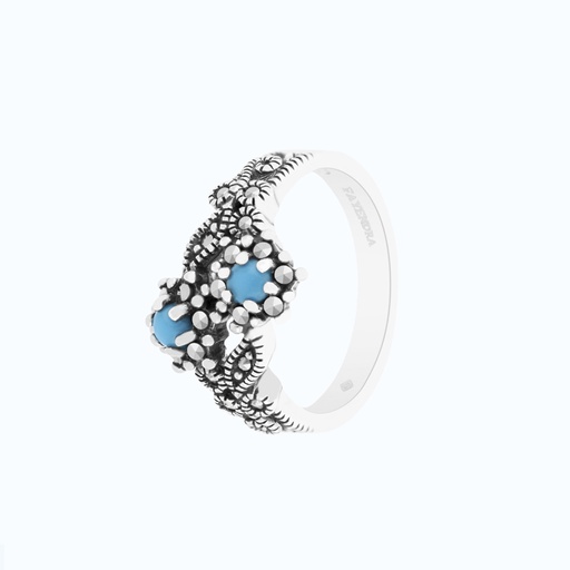 Sterling Silver 925 Ring Natural Processed Turquoise Marcasite Stones