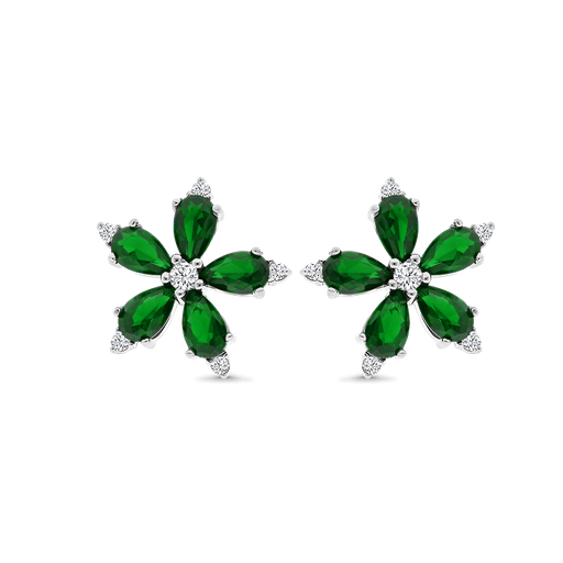 [EAR01EMR00WCZB030] Sterling Silver 925 Earring Rhodium Plated Embedded With Emerald