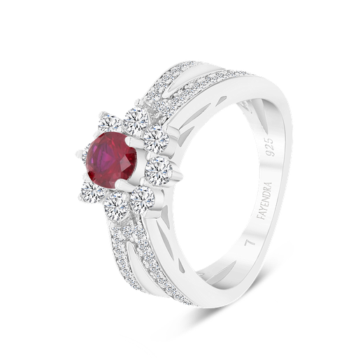 Sterling Silver 925 Ring Rhodium Plated Ruby Corundum