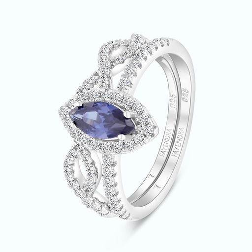 Sterling Silver 925 Ring (Twins) Rhodium Plated Tanzanite